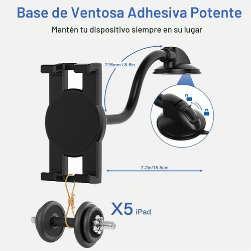 Vista 5 de Soporte para tablet de salpicadero de automóvil, cuello de cisne con brazo largo flexible para dispositivos de 4 a 13 pulgadas, iPad Pro Air Mini