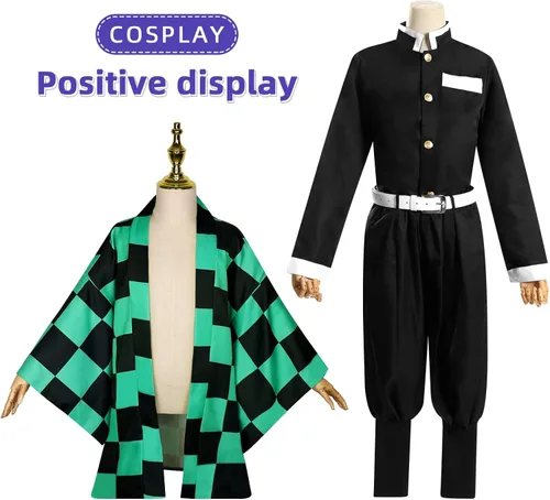 Vista 3 de Conjunto de disfraz de cosplay de anime, traje de Demon Slayer uniforme completo para niños y niñas