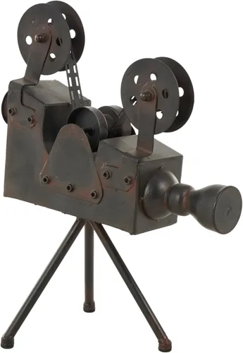 Vista 2 de Deco 79 Escultura de cámara de película metálica, 12 "x 7" x 15 ", marrón
