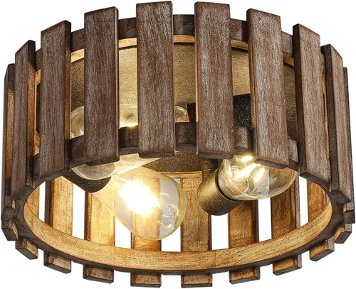 Vista 10 de Lámpara de techo de montaje empotrado de granja, lámpara de madera cerca del techo, accesorios de iluminación rústicos de pasillo para cocina