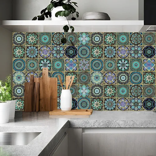 Vista 2 de 24 calcomanías para azulejos de despegar y pegar, decoración de bricolaje, calcomanías de azulejos de 4 x 4 en muro, impermeables, autoadhesivas