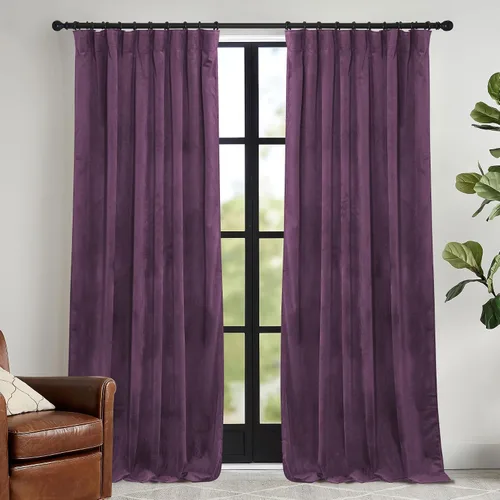 Vista 53 de RYB HOME Cortinas elegantes de terciopelo verde de 63 pulgadas de largo, bloqueo de luz, aislamiento térmico, elegantes cortinas de terciopelo