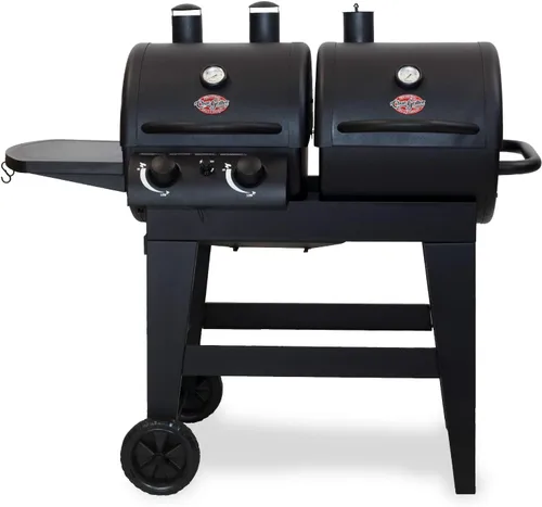 Vista 2 de Char-Griller E5030 Parrilla de gas y carbón de doble función, 2 quemadores, Black and Char-Griller Charcoal Grill Chimney Starter con gatillo