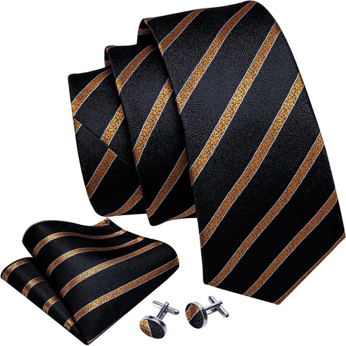 Vista 299 de Barry.Wang Juego de corbatas para hombre, corbata de seda a rayas, tejido a cuadros, gemelos formales, negocios, boda
