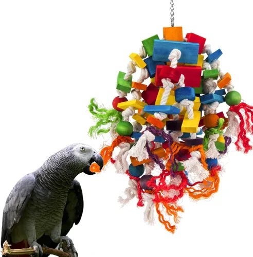 Vista 7 de Juguetes para pájaros de madera natural extra grandes para guacamayos, gris