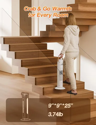 Vista 7 de Calentadores eléctricos de espacio para uso en interiores, calentador portátil para habitación y oficina de 25" con oscilación de 70°, 1500W, 2