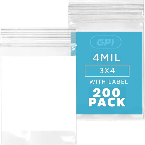 Vista 18 de GPI - 2" x 3" - Paquete a granel de 100, bolsas de plástico transparente con cierre de cremallera de 4 mil de grosor, resistentes, con bloque blanco