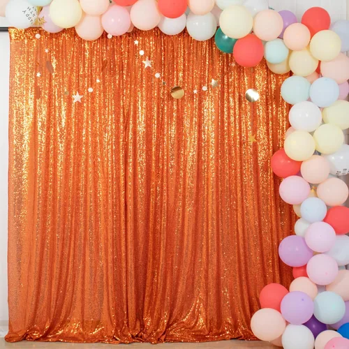 Vista 7 de ShinyBeauty Telón de fondo para cabina de fotos, la mejor opción, telón de fondo de lentejuelas de 4 x 6 pies, para bodas y eventos, tela de Naranja