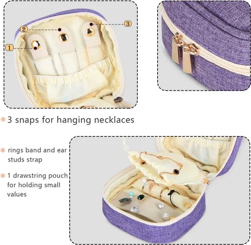 Vista 2 de Teamoy Pequeño estuche de viaje para joyas, caja organizadora portátil para joyas, aretes, anillos, collares, perfecto para mujeres, regalo del día