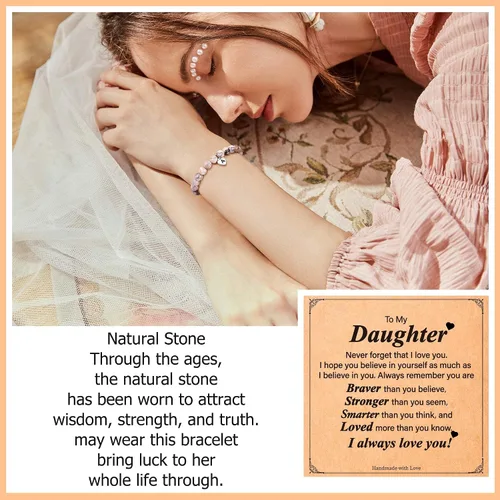 Vista 2 de M MOOHAM Gifts for DaughterGranddaughterSisterAlways Remember - Pink Natural Stone Bracelet for Girls Teen Girl Gifts Trendy Stuff