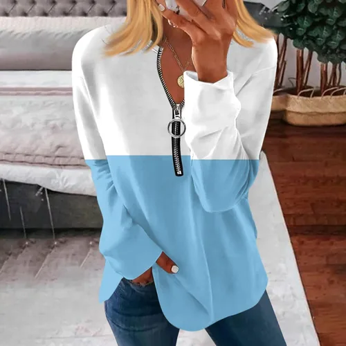 Vista 4 de Going Out Tops for Women Long Sleeve V Neck Pullover Tops Printing Quarter Zipper Outfit Lightweight T Shirts