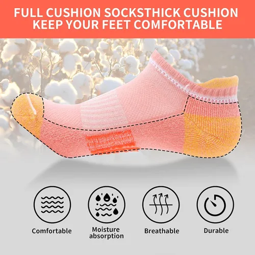 Vista 4 de BUDERMMY Calcetines de tobillo para mujer atléticos de algodón acolchados 6 pares de calcetines de entrenamiento para mujer
