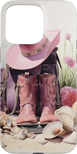 Vista 30 de Botas rosas y sombrero de vaquero Funda floral de vaquera costera para iPhone 17