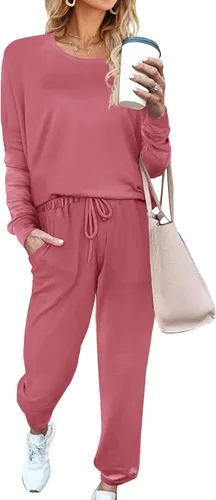 Vista 70 de Aloodor conjunto deportivo de 2 piezas para mujer, con sudadera con cuello redondo, sin botones