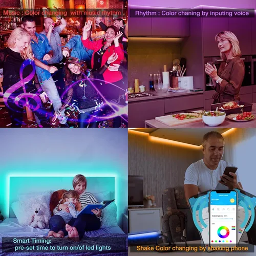 Vista 4 de DAYBETTER - Tira de luces LED RGB inteligentes, luces LED de 50 pies para dormitorio con control de aplicación, cambiantes, multicolor