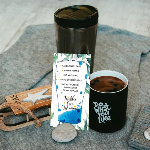 Vista 5 de 200 tarjetas de instrucciones de cuidado de vasos, impresión de doble cara para tarjeta de dirección del cliente, consejos para el cuidado