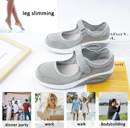 Vista 5 de Tenis para caminar de mujeres para trabajo de enfermera ajustables y transpirables Cuñas deslizables para caminar Tenis deportivos casuales Tenis