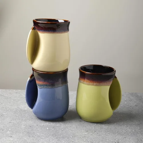 Vista 20 de Selamica - Taza de porcelana de 18 onzas con calentador de manos para diestros, taza de café, taza de té para familiares y pareja - Azul