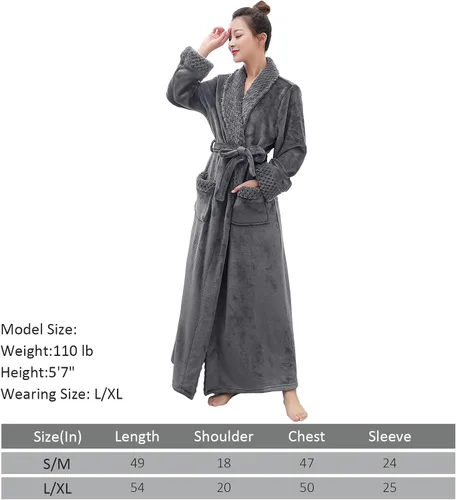 Vista 6 de Hellomamma Bata de baño larga para mujer, de felpa suave, de forro polar, camisón para mujer, pijama, ropa de dormir