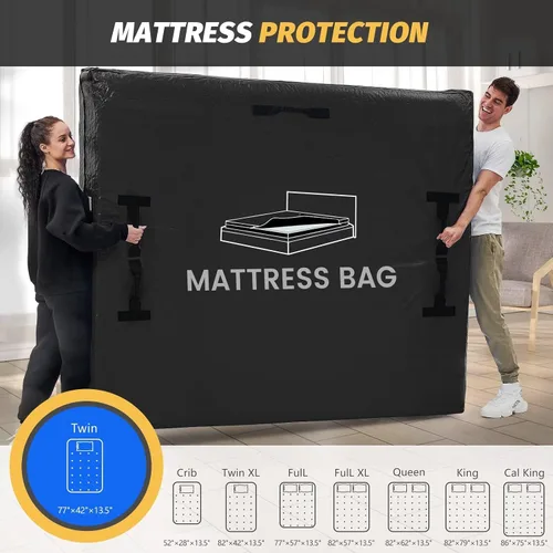 Vista 43 de Bolsas de colchón para mudanza y almacenamiento, protector de colchón impermeable, funda de colchón Cal King con 8 asas resistentes y cremallera Gris