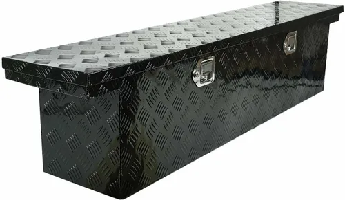 Vista 15 de Caja de herramientas de aluminio resistente de 16 x 7.5 x 10 pulgadas, caja de herramientas de camión con patrón de 5 barras de banda de rodadura