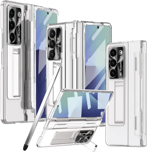 Vista 20 de Funda transparente para Samsung Galaxy Z Fold 3 con soporte para bolígrafo S y bolígrafo, diseño de una pieza con protector de bisagra Protector