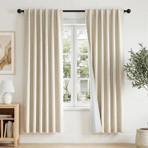 Vista 146 de RYB HOME Cortinas de lino texturizado 100% opacas de 84 pulgadas de largo, aislamiento térmico, privacidad, ahorro de energía para dormitorio, sala