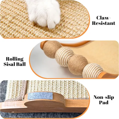 Vista 13 de CHEERPALS Cama rascador de sisal para gatos con bolas de madera para gatos
