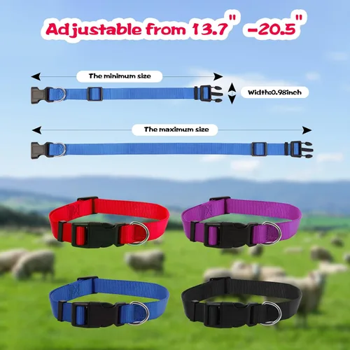 Vista 2 de Juego de 4 collares de cabra con campana, collar de nailon ajustable y campanas de cobre para pastoreo, animales de granja, antipérdida