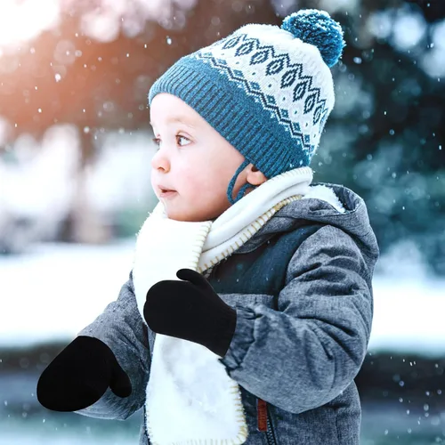 Vista 5 de ONESING 5 pares de manoplas para niños pequeños guantes de invierno negros para niñas y niños - Manoplas cálidas para recién nacidos