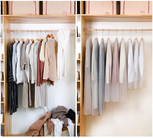 Vista 4 de Cubiertas de ropa de plástico para colgar sin cremallera, trajes para niños, ropa delicada, camisas, impermeables, ligeras, pequeñas, 4 paquetes