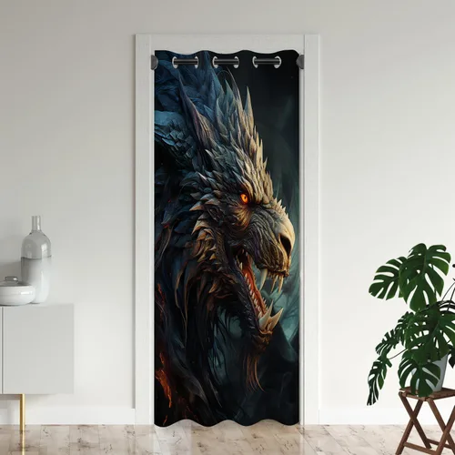 Vista 9 de Cortinas de puerta de dragón para puertas, mágica cortina opaca medieval de animales de fantasía para armario de dormitorio de niños, con ojales