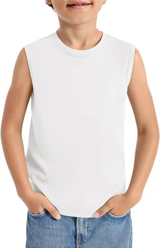 Vista 17 de Haloumoning Camisetas deportivas sin mangas con cuello redondo para niños de 5 a 14 años Albaricoque