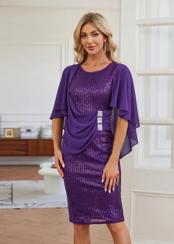 Vista 3 de Hanna Nikole Vestidos de lentejuelas para mujer, de gasa, con volantes, manga de capa, para fiesta, club, cóctel