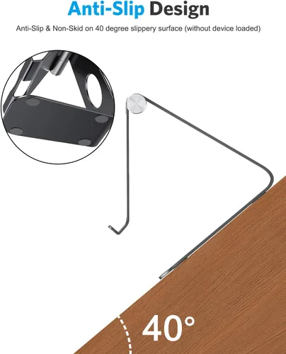Vista 5 de Estación de carga, soporte de escritorio multiángulo, marca Omoton, de aluminio, base de montaje de succión adhesiva, compatible con todos los Negro