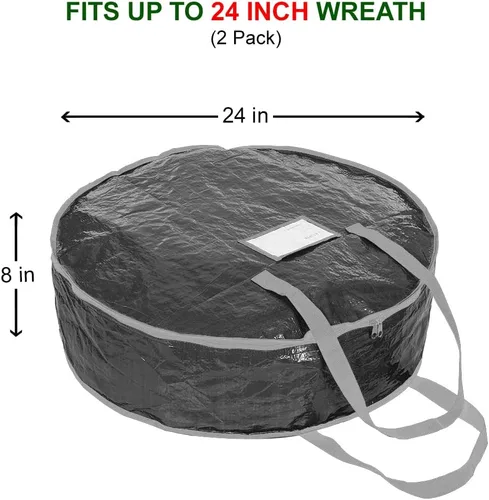 Vista 2 de Bolsa de almacenamiento para corona de Navidad de 24 pulgadas, contenedor de guirnalda con material resistente a desgarros, con asas resistentes
