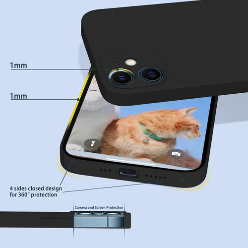 Vista 6 de ANDATE Funda de silicona para iPhone 12, color negro, funda protectora de goma de gel de silicona líquida suave a prueba de golpes para iPhone 12