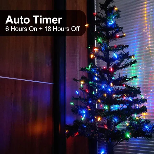 Vista 3 de MASHANG Mini luces, 18 pies, 50 luces LED de Navidad con temporizador y 8 modos, luz de cadena impermeable operada con 3 pilas AAA para decoración
