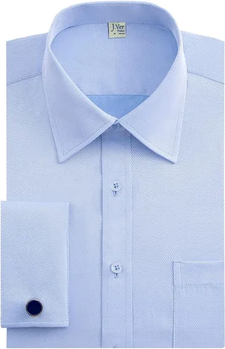 Vista 16 de J.VER Camisas de vestir con puños franceses para hombre, ajuste regular Verde militar