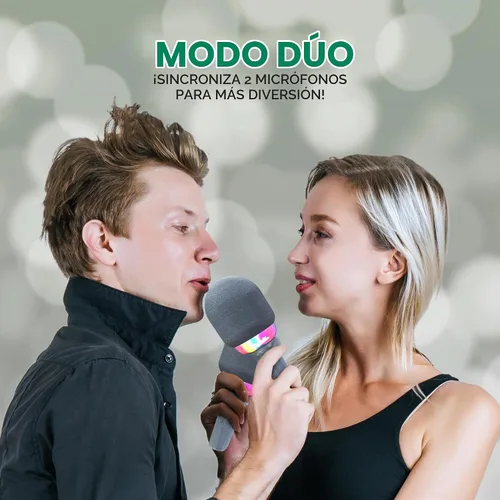 Vista 7 de Micrófono de karaoke, micrófono inalámbrico Bluetooth y altavoz con LED y Gris