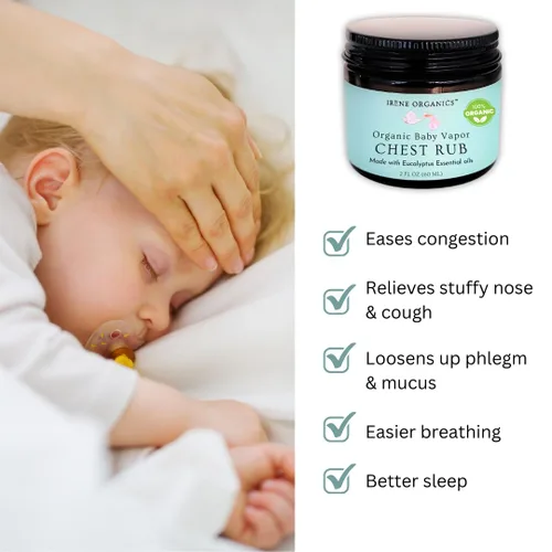 Vista 3 de Irene Organics Exfoliante orgánico para el pecho de vapor para bebés, hecho con ingredientes no tóxicos, bálsamo orgánico para aliviar la tos