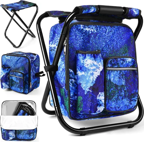 Vista 27 de Kikerike Mochila plegable con aislamiento, silla plegable para camping, caza, pesca, multifunción con bolsillo frontal y bolsillo para botella