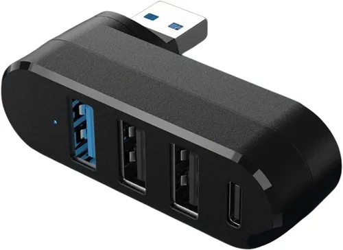 Vista 3 de 4 puertos USB3.0 Hubs 180° Divisor USB giratorio con 3 puertos USB 1 USB C alimentado puerto de datos USB Extensor USB para portátil