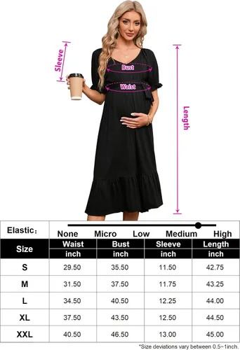 Vista 6 de Vestido de maternidad midi cuello en V cuello en V manga corta ropa para mujer embarazada