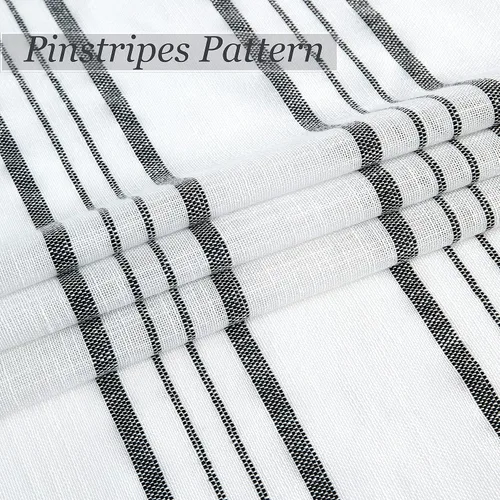 Vista 5 de SXZJTEX Cortinas de cocina para cafetería, cortinas traslúcidas a rayas negras, patrón de rayas finas, estilo rústico, cortinas cortas para baño