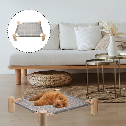 Vista 9 de Toddmomy Portable Raised Dog Bed Washable Small Pet Camp Bed with Wooden Rack Breathable Design for Indoor Cats and Dogs All-Season Use