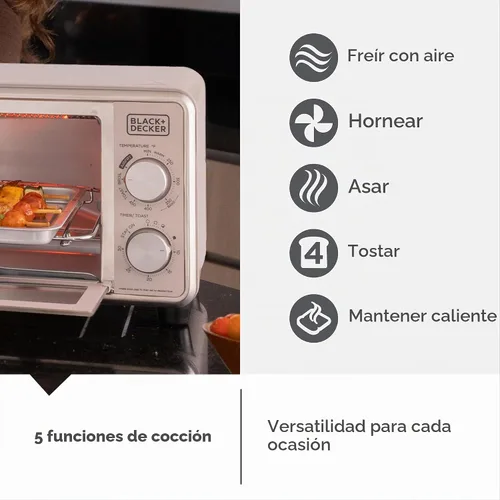 Vista 3 de BLACK+DECKER Crisp N Bake™ PRO - Horno tostador digital de 4 rebanadas, 5 funciones de cocción, horno de encimera de convección, se adapta a pizza