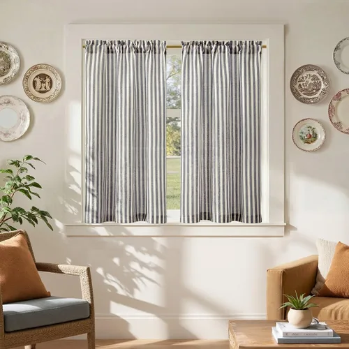 Vista 12 de Jinchan - Cortinas de lino a rayas para cocina, 24 pulgadas, beige, 2