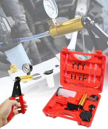 Vista 2 de ESEWALAS Kit de purga de frenos, kit de bomba de vacío de purga de frenos con adaptadores, accesorios de automóvil, kit de purga de líquido