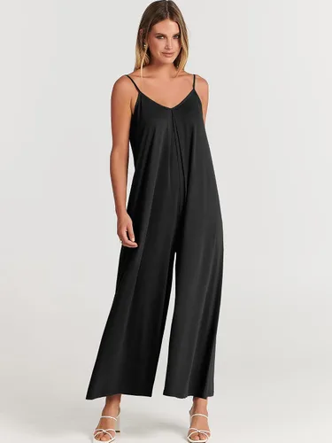 Vista 3 de ANRABESS Overol casual de verano para mujer, con tirantes delgados, cuello en V, pierna ancha, bolsillos, para la playa y viajes